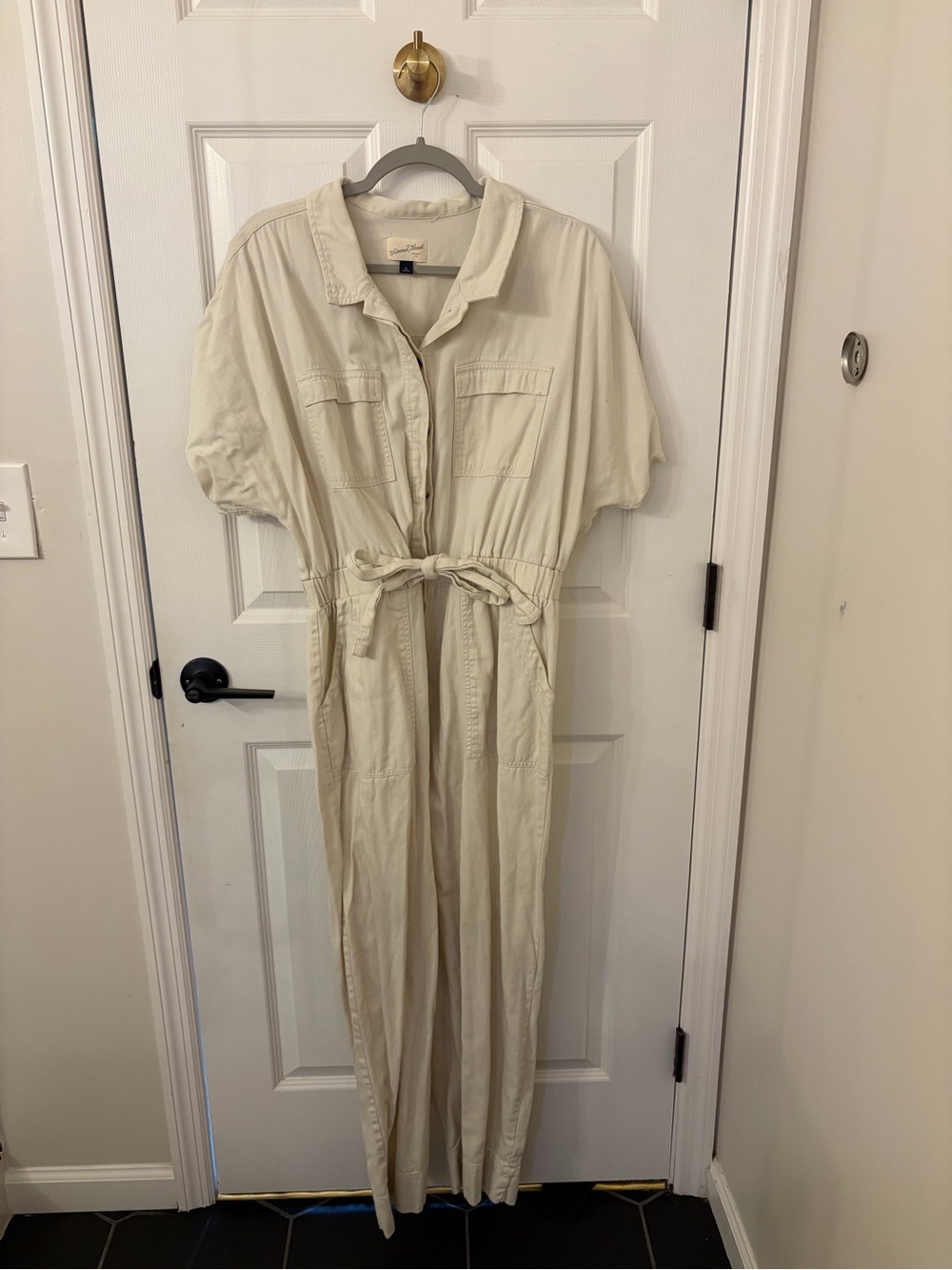 Universal Thread Cream Tie-Waist Utility Jumpsuit